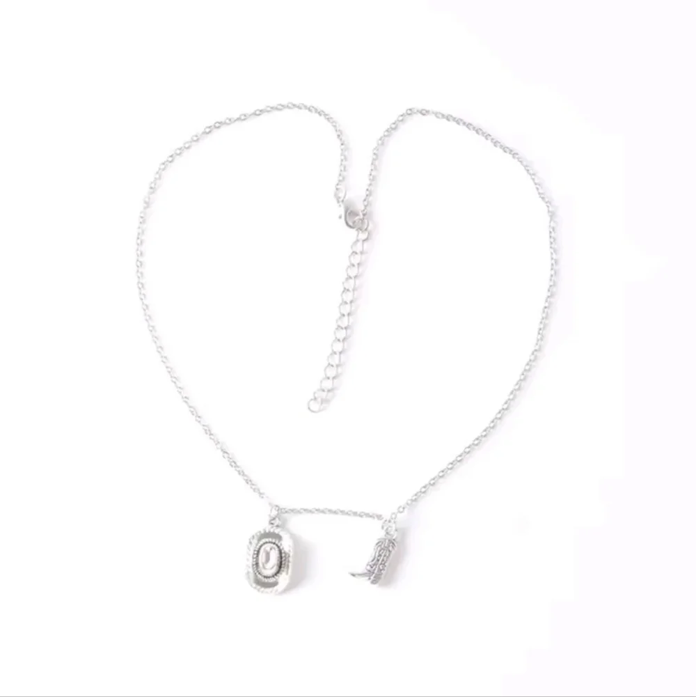 Silver Western Cowboy Hat & Boot Necklace Dainty Coastal Cowgirl Jewelry